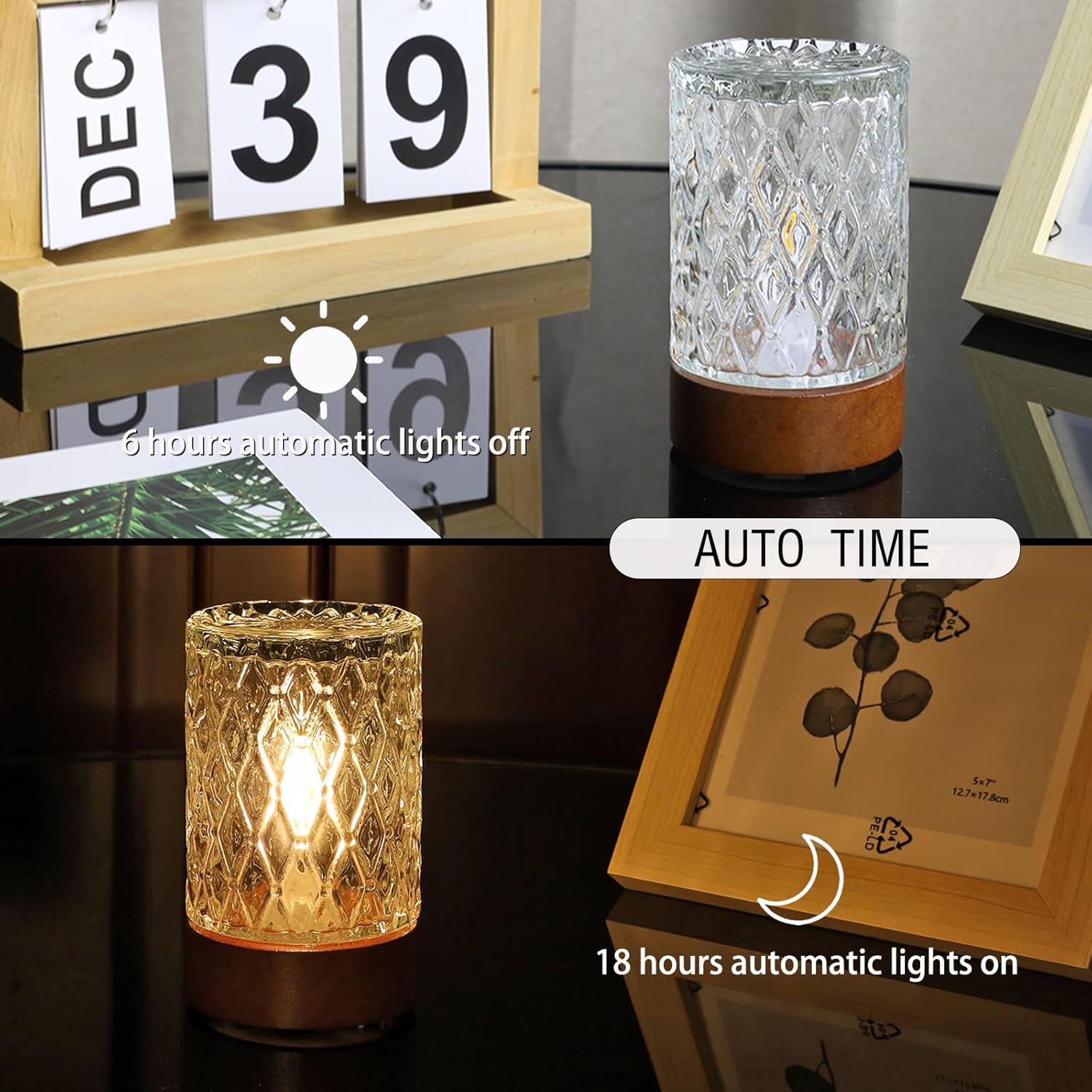 Battery Operated Light with Timer,Adult Night Lights for Bedroom,Mini Lamp for Lndoor Use in Bathroom, Hallway,Glass Decorative Warm Light Lamp (Warm Light)
