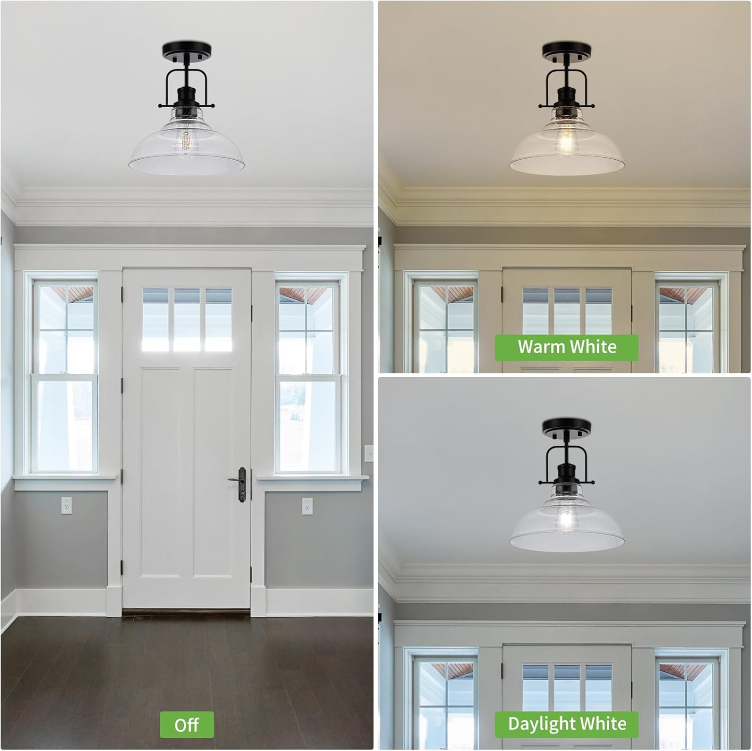 WILON Rustic Farmhouse Ceiling Light, Kitchen Lighting Fixtures Ceiling Lamp, Seeded Glass Ceiling Light, Semi Flush Mount Ceiling Lights for Sink Foyer Entryway Bathroom Laundry Room Hall Hallway