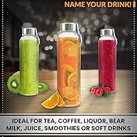 Vista 4 de Botella de agua de vidrio estrella del chef 6 botellas de 18 onzas de paquete para la bebida y Juicer Utilice tapas de acero inoxidable con bucle