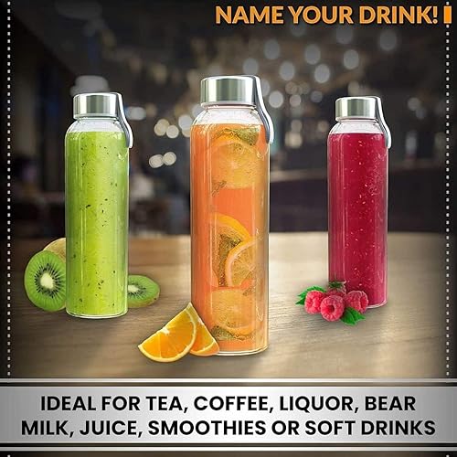 Miniatura 4 de Botella de agua de vidrio estrella del chef 6 botellas de 18 onzas de paquete para la bebida y Juicer Utilice tapas de acero inoxidable con bucle de