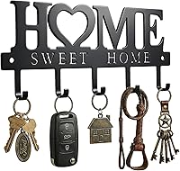 WIPHANY Sweet Home Key Holder Wall Mount - 5 Sturdy Metal Hooks for Keys, Leashes, Bags - Rust-Resistant Organizer for Entryway, Mudroom, Hallway, 9.8" Black