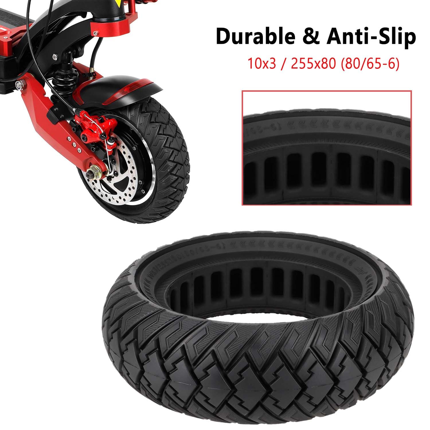 Pneumatici Solidi 10 Pollici per Scooter Elettrici - Gomma Piena 10 x 3/255 x 80 (80/65-6) - Ricambio per Zero 10X, Kaabo Wolf Warrior X/MANTIS 10