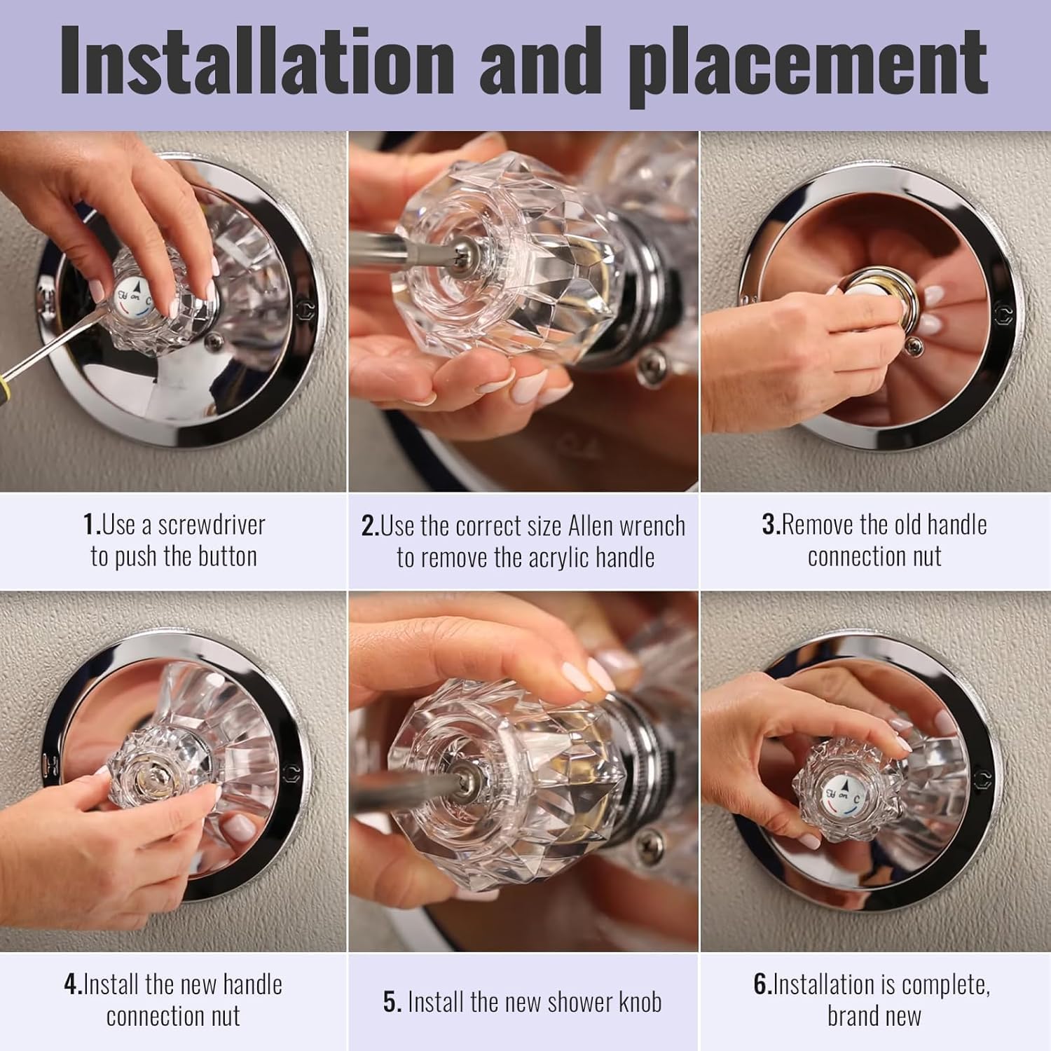 RP41661 Faucet Handle Replacement, Single Knob Shower Handle for Delta and Peerless, Clear Acrylic Tub Faucet Knob for Single Handle Faucets