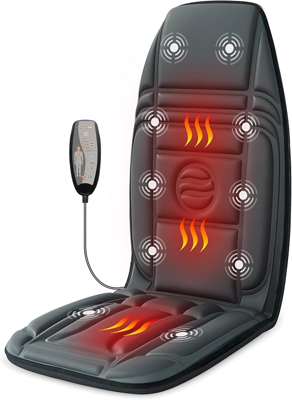 Back Massager with Heat, 10 Motors Vibration Pad for Office Chair | Massage Pad for Muscle Tension Relief, 5 Modes & 4 Intensities, Gifts for Women Men