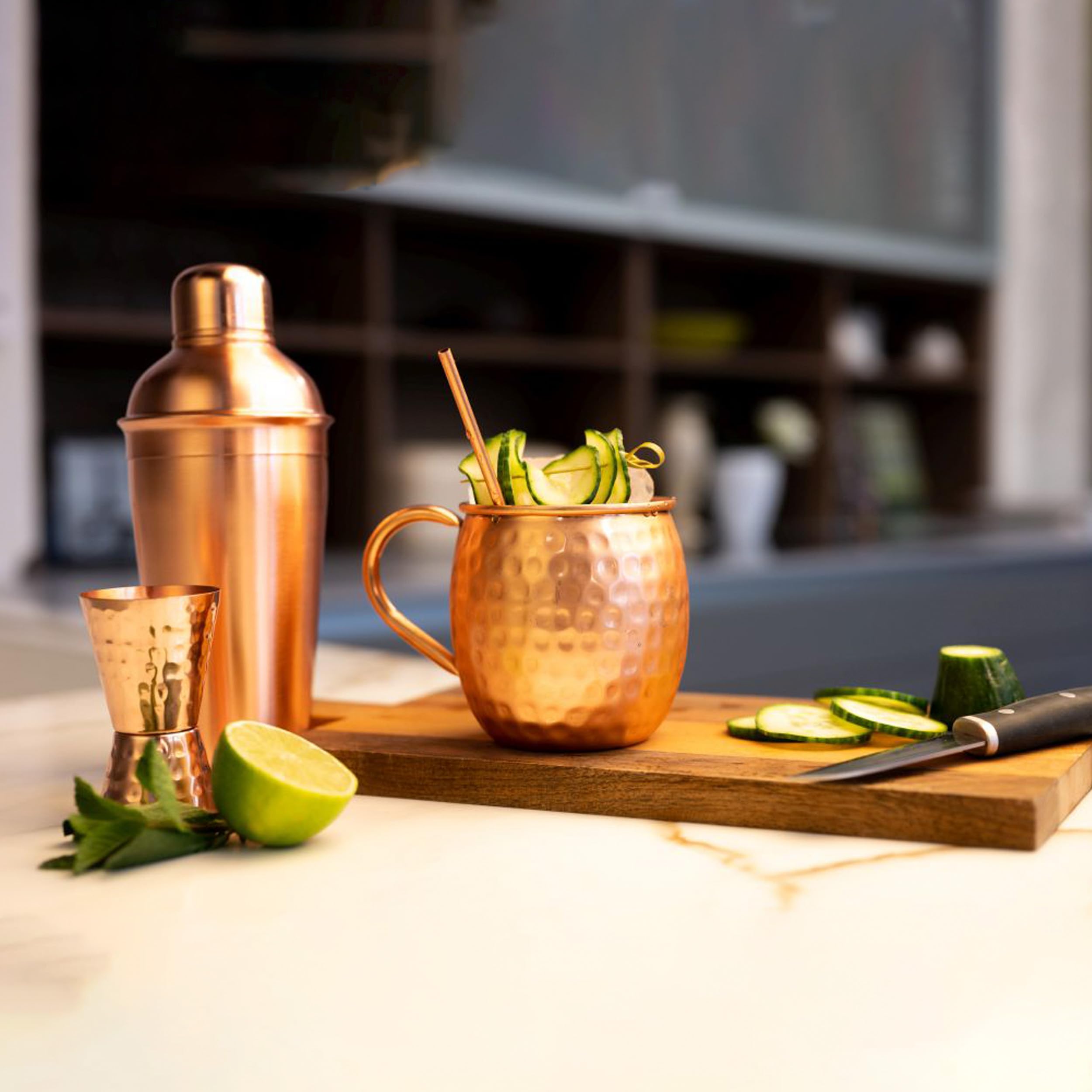 NKlaus 4 vasos de cobre puro 100% Ayuverda Copper Oval Moscow Mule 500 ml 11261