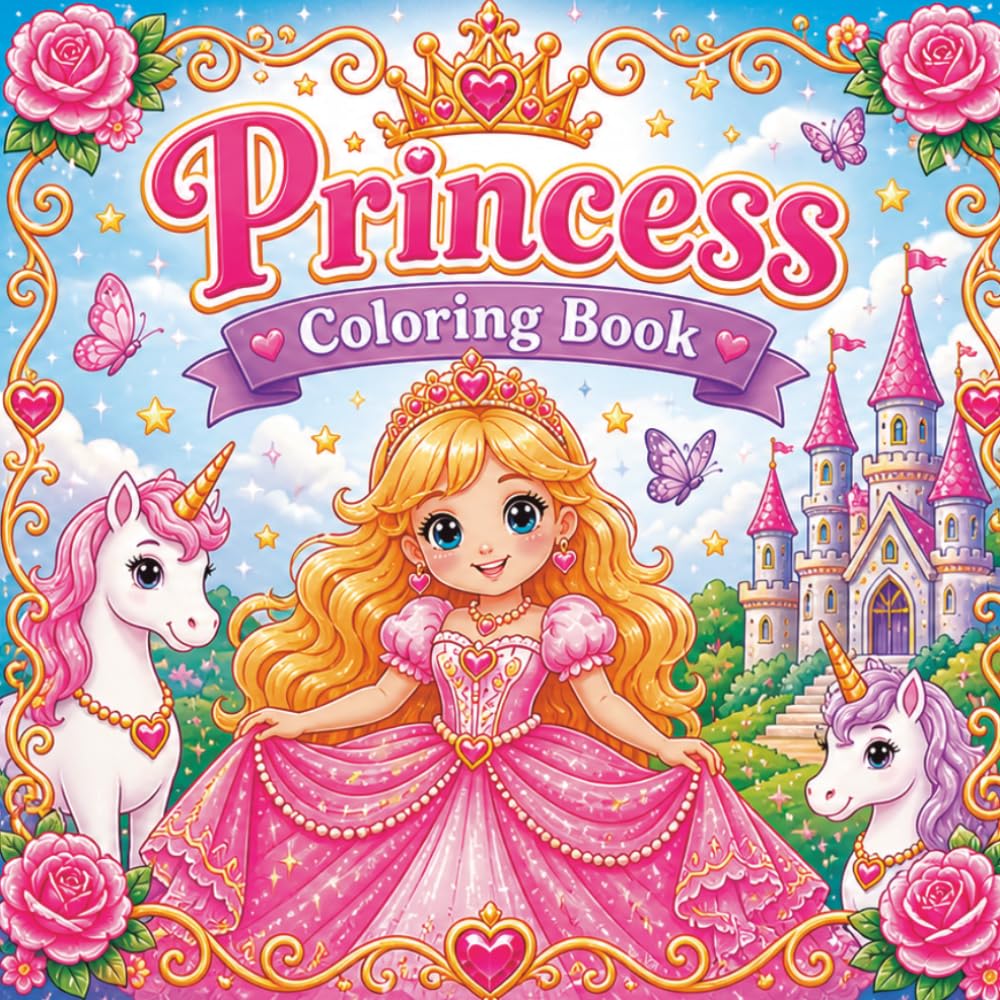 Princess Coloring Book: Ages 3–8: 80 Magical Pages with Castles, Unicorns and Fairy Tales