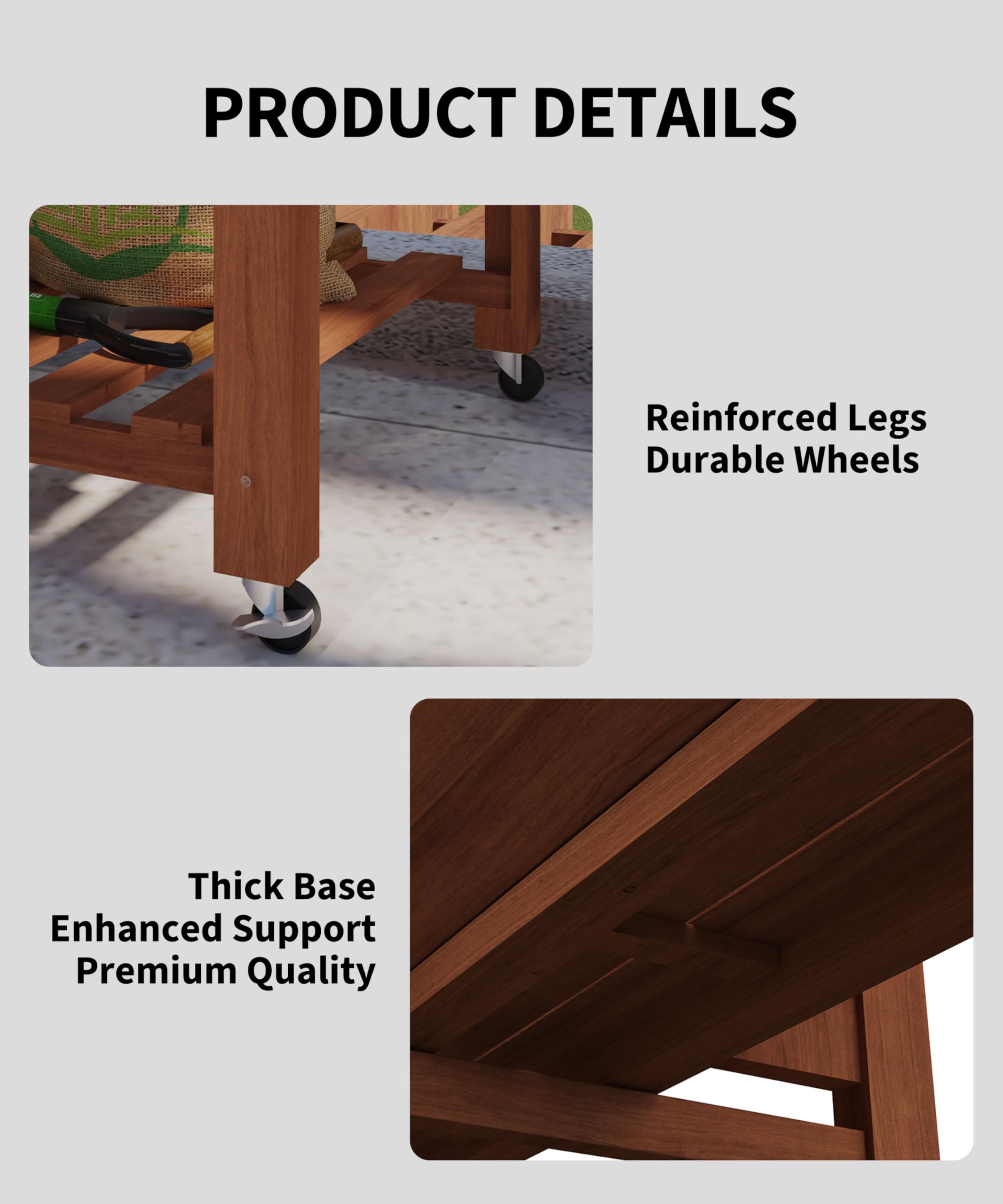 GarveeHome Cama elevada de Madera para jardín con Ruedas y Estante Inferior – Caja Jardinera Resistente con Forro Protector – Ideal para Cultivar Verduras, Hierbas y Flores en Patio, terraza o jardín