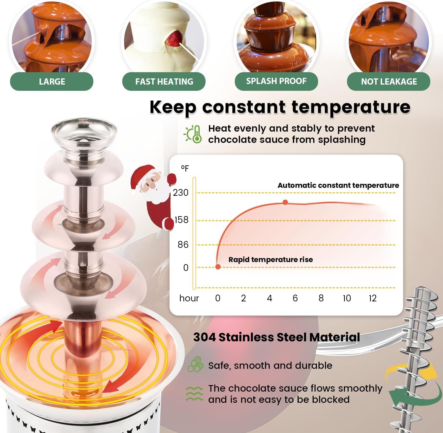 Commercial Chocolate Fountain 4 Tiers 7Lbs Large Chocolate Waterfall Stainless Steel Chocolate Heating Melting Fondue Machine Easy to Assemble for Cheese BBQ Sauce Ranch Digital-control