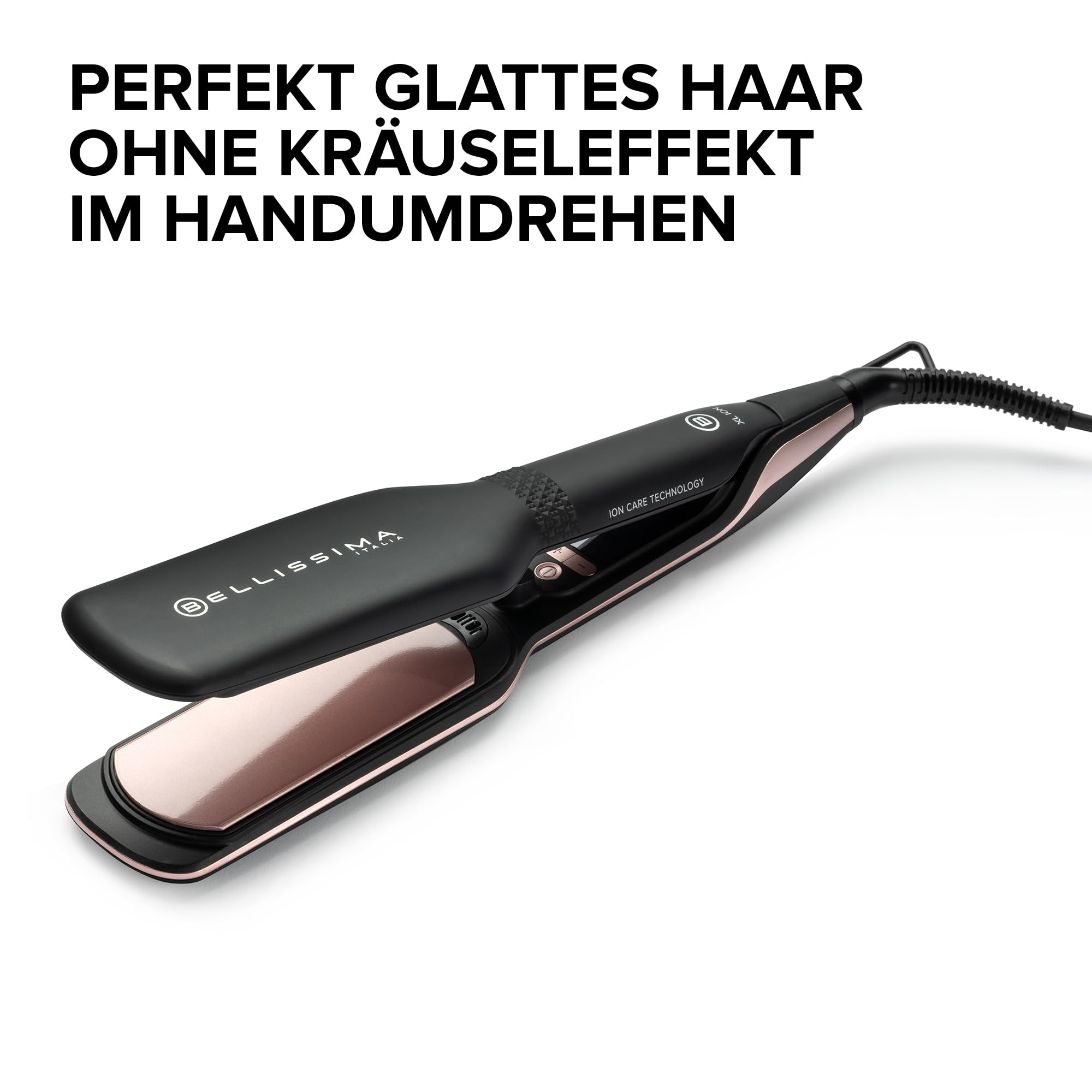 Bellissima XL ION, Haarglätter, breites Glätteisen, Ionisator, konstante Hitze, Keramik- und Keratinbeschichtung, 5 Temperaturen von 150 bis 230°C, Schnellaufheizung, 1.8 m Kabel