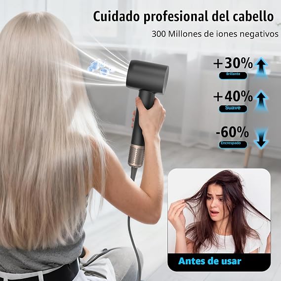 Professional Ionic Hair Dryer with Diffuser, 160,000 RPM, Black