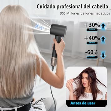 Professional Ionic Hair Dryer with Diffuser, 160,000 RPM, Black