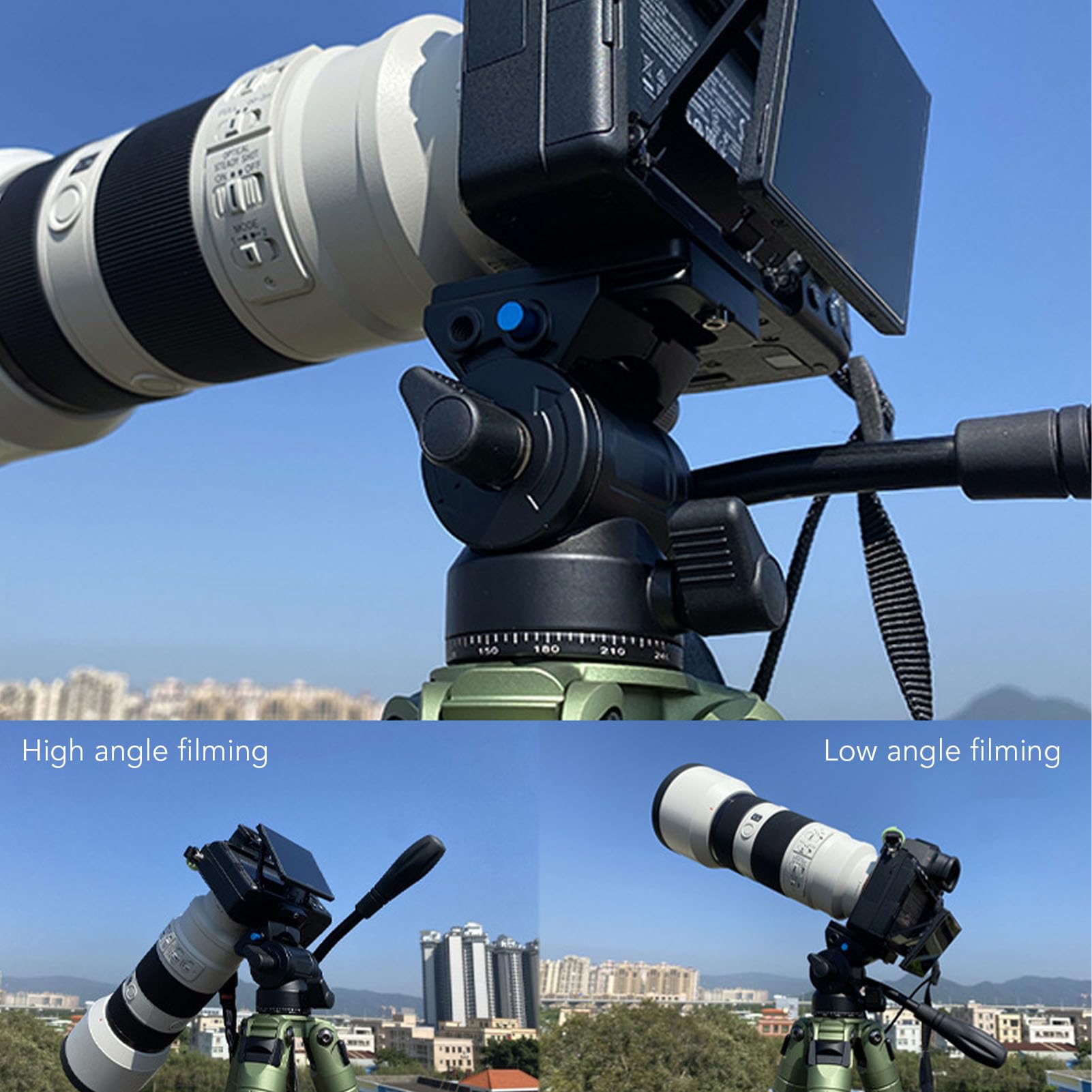 Tbest Video Treppiede Testa in Lega di Alluminio Leggero Pan Tilt Fotocamera Telefono Fotografia