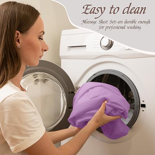 Miniatura 6 de Oudain Juego de 4 sábanas de microfibra suave para mesa de masaje de 3 piezas, incluye sábana encimera de masaje, sábana bajera ajustable y funda