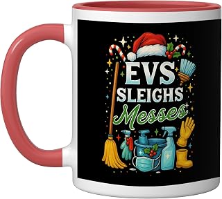 EVS Sleighs Messes Funny EVS Worker Christmas Ceramic Mug, Red/White