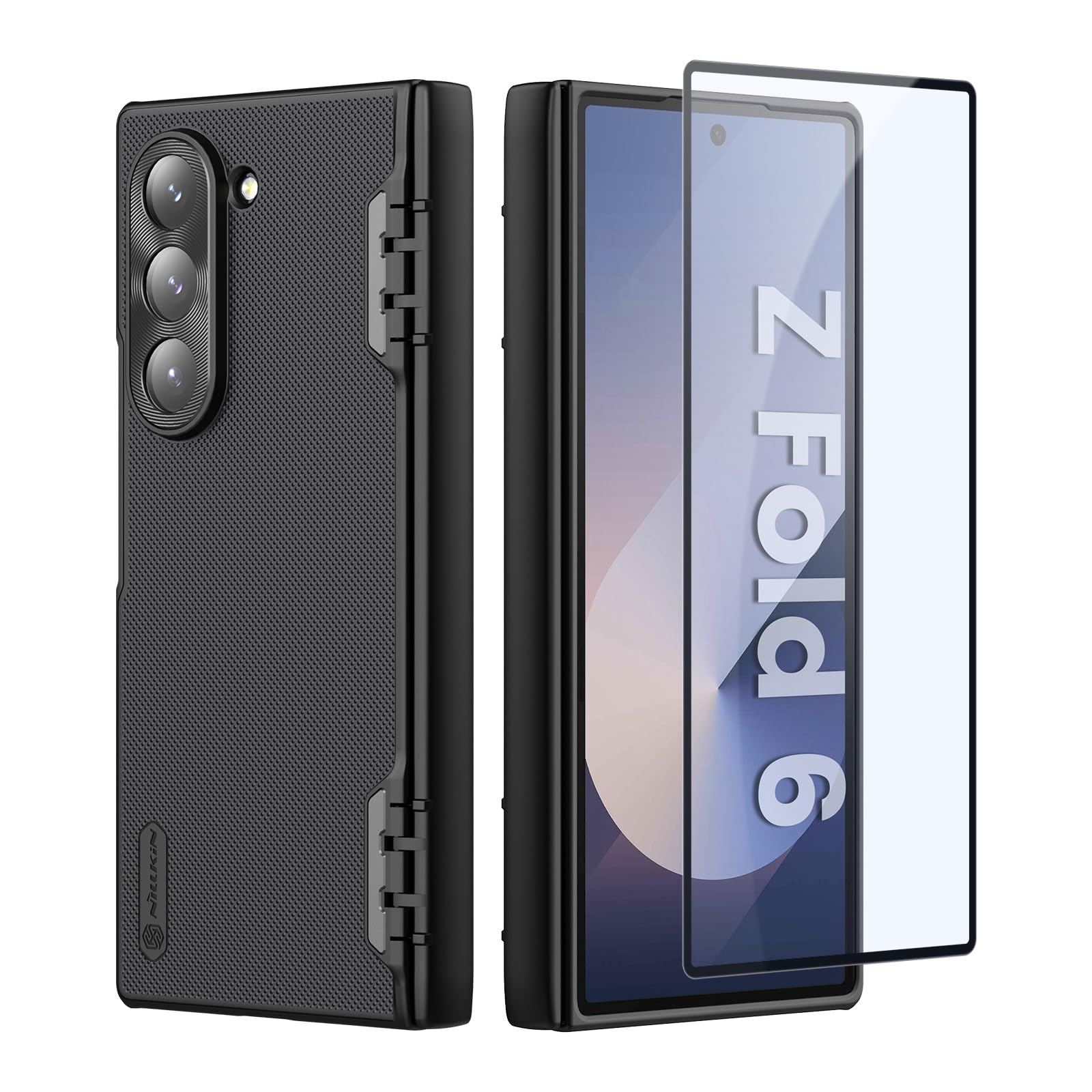 NillkinSuper Frosted Shield Samsung Fold 6 Case with Front Screen Protector,Snug Fit, Full 360° Protection, Tactile Touch, Shock Resistant for Samsung Galaxy Z Fold 6 7.6" 5G 2024 - Black