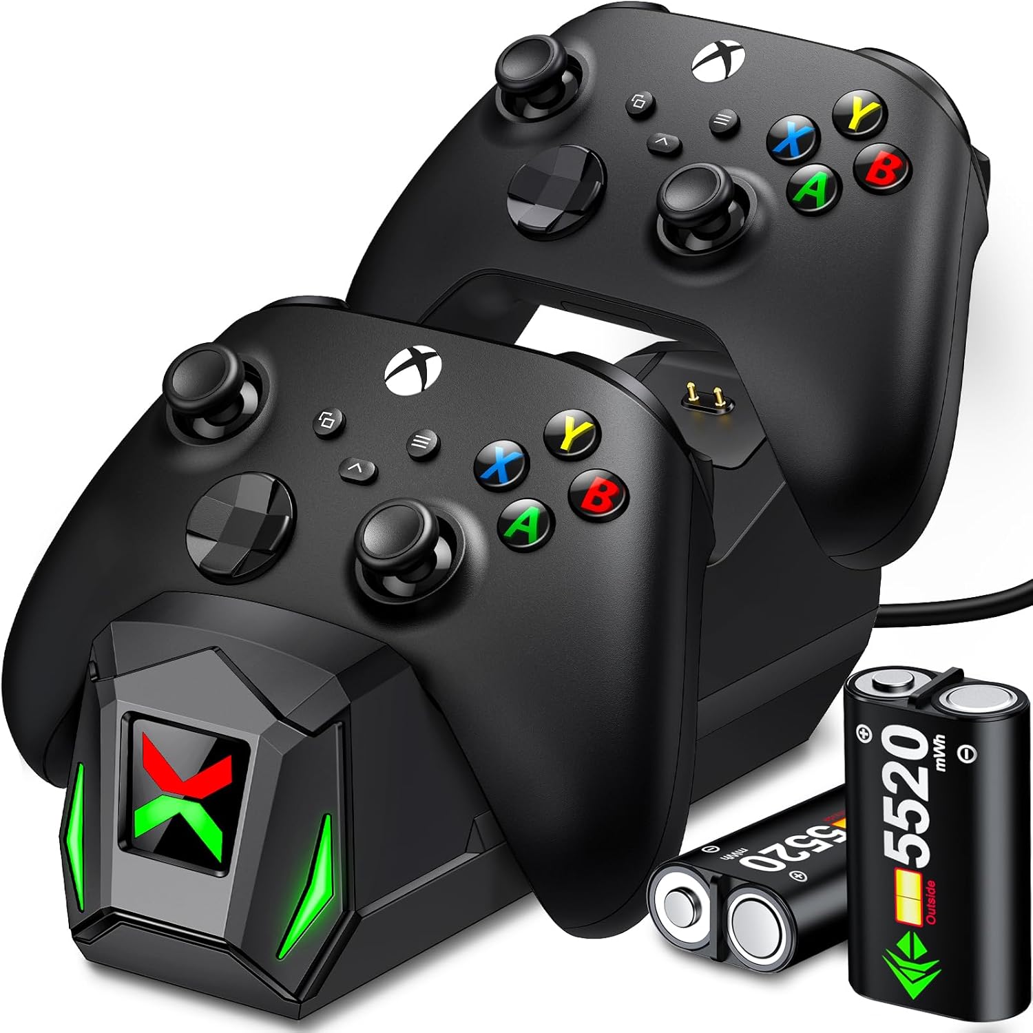 Controller Charger Station with 2x5520mWh Rechargeable Battery Packs for Xbox One/Series X|S, Dual Charging Dock for Xbox One Battery Pack (Controller not Included)