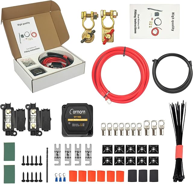 Cormorn 3m Split Charge Relay Kit - 12V 140AMP Leisure Battery Kit with Smart Battery Isolator, VSR Intelligent Voltage Sense Relay System for RV Camper Van