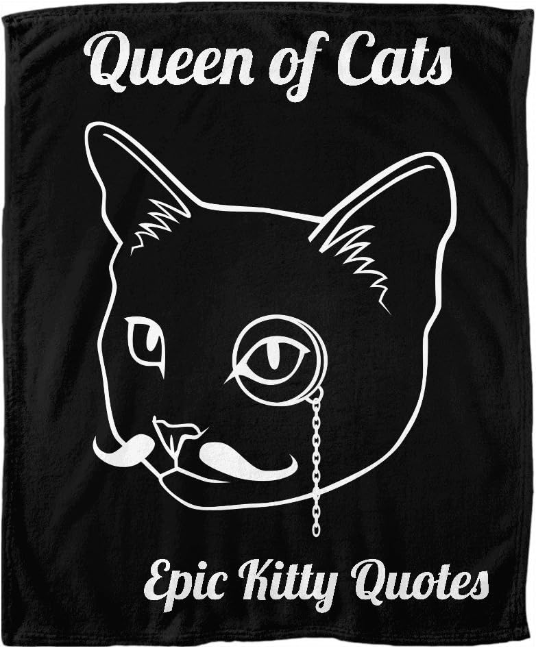 Queen of Cats Black and White Cat Quote Fleece Throw