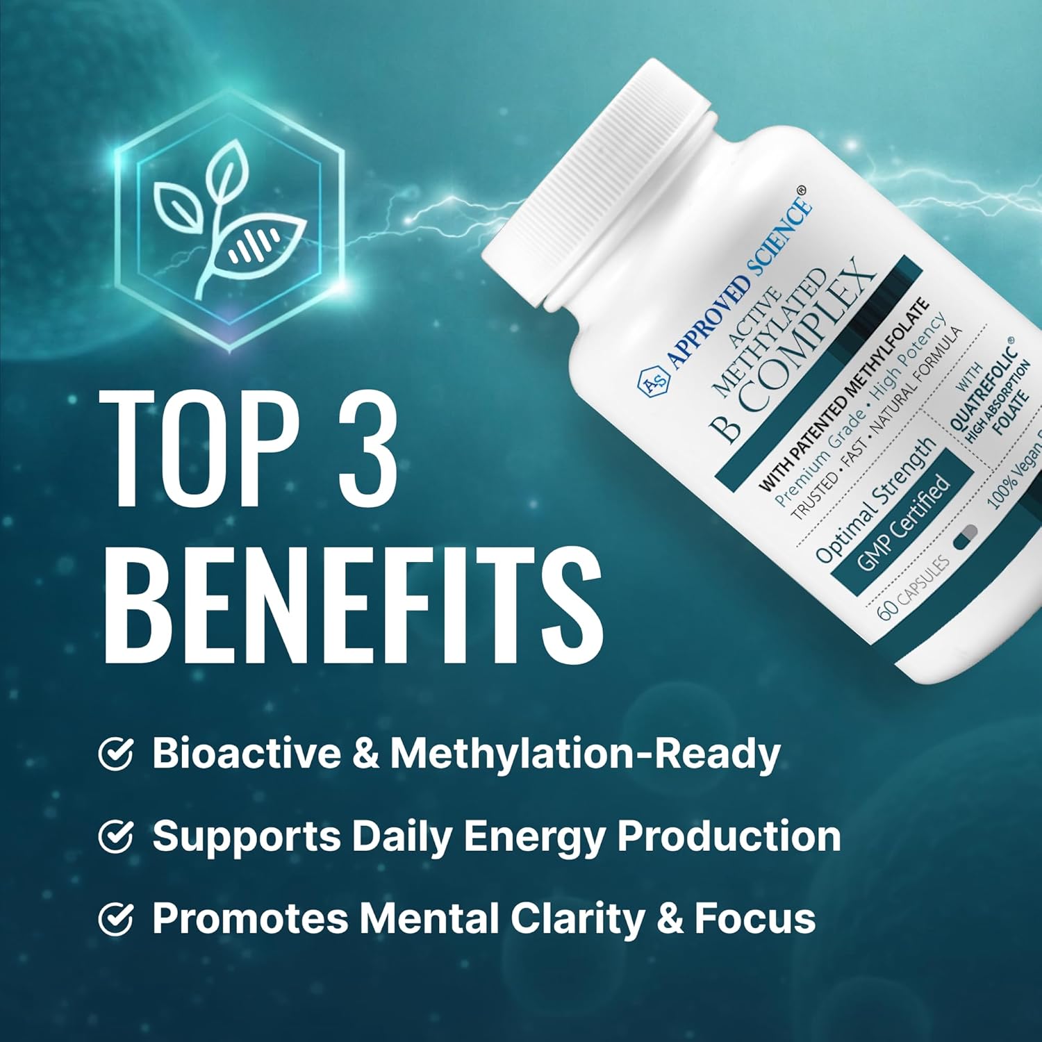 Approved Science Methylated B Complex – Full-Spectrum B-Vitamins, Quatrefolic Folate (5-MTHF), Choline, Betaine - 60 Capsules - Image 2