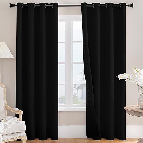 Rutterllow - Cortinas completamente opacas de dos capas para dormitorio, 52 pulgadas de ancho x 72 pulgadas de largo, paneles de cortina de ventana