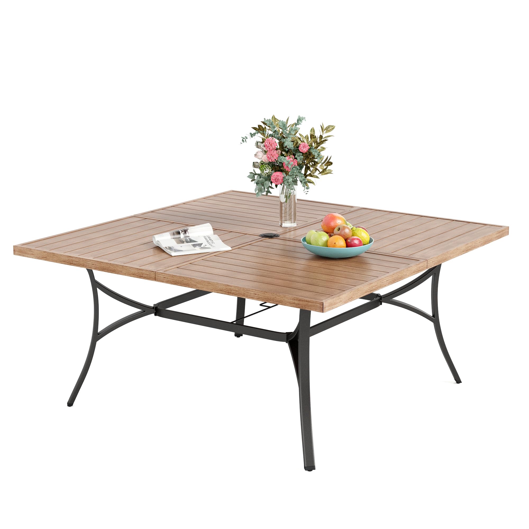 Sophia & William 57.5" Large Outdoor Patio Table for 8, Outdoor Square Metal Dining Table with 1.9" Adjustable Umbrella Hole, All Weather Wrought Iron