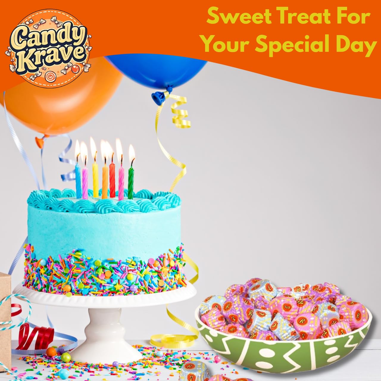 CandyKrave Reses Spring Sprinkles Foil Cups Easter Chocolate Candy, 1lb - 50 Peices Bulk Peanut Butter Foil Cups Easter Candy - Deliciouse Candies For Birthday parties & all Ocassions