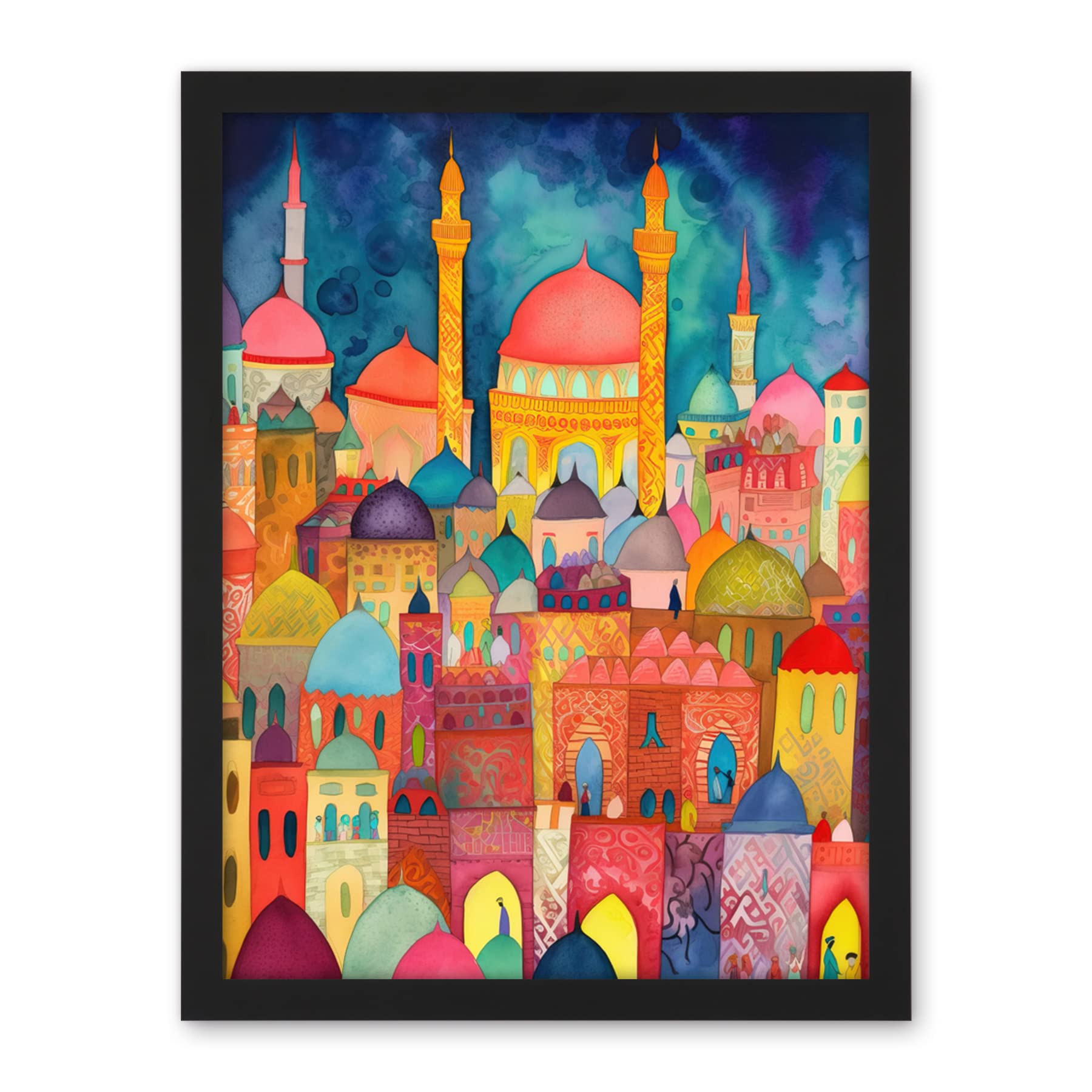 Artery8 Hagia Sophia Evening Cityscape Folk Art Watercolour Painting Artwork Framed Wall Art Print 18X24 Inch
