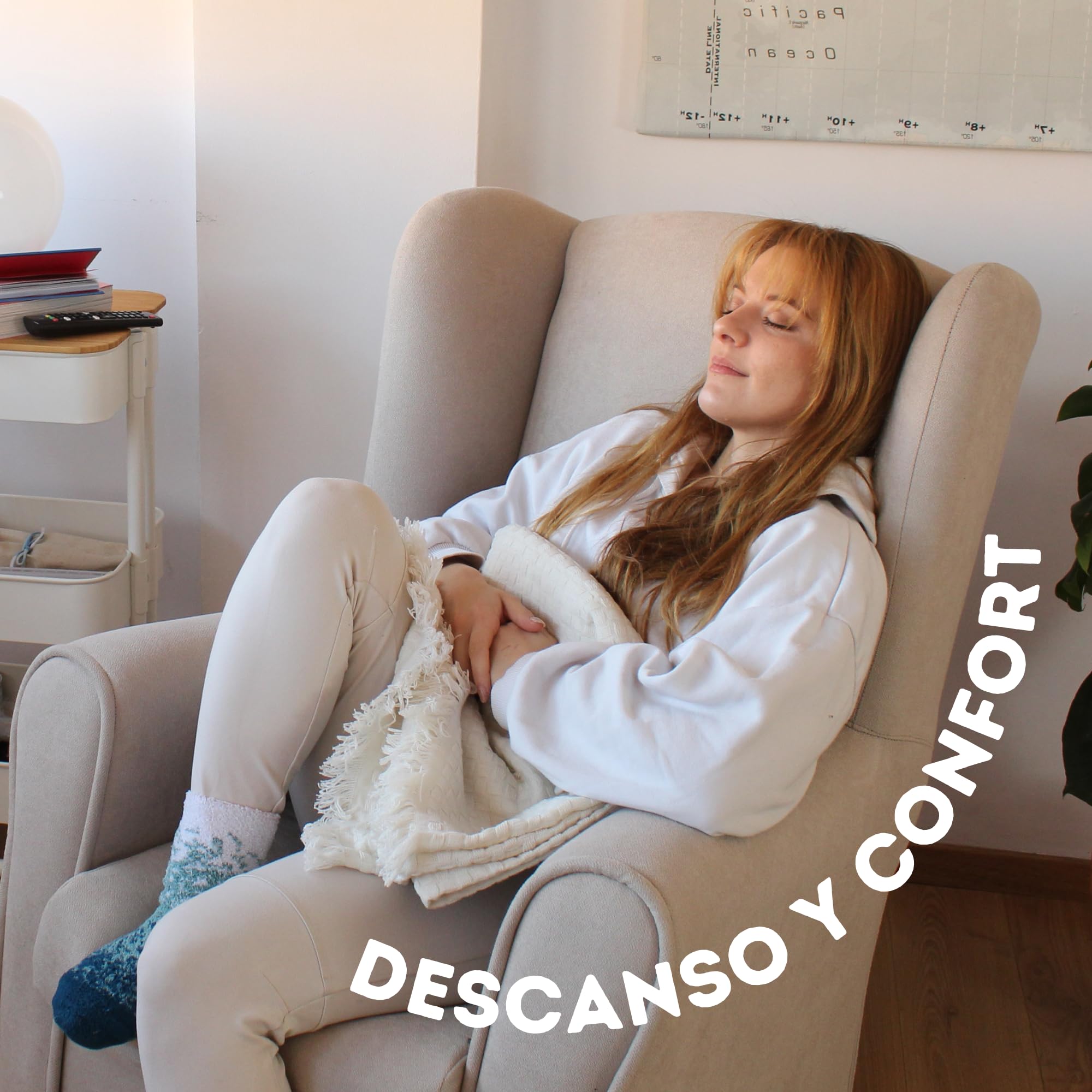 HOME DESIGN & CONFORT® Sillón Orejero Balancín Viena con Tela Antimanchas para Dormitorio, Salón, etc | Mecedora Orejera Fabricado en España (Beige)