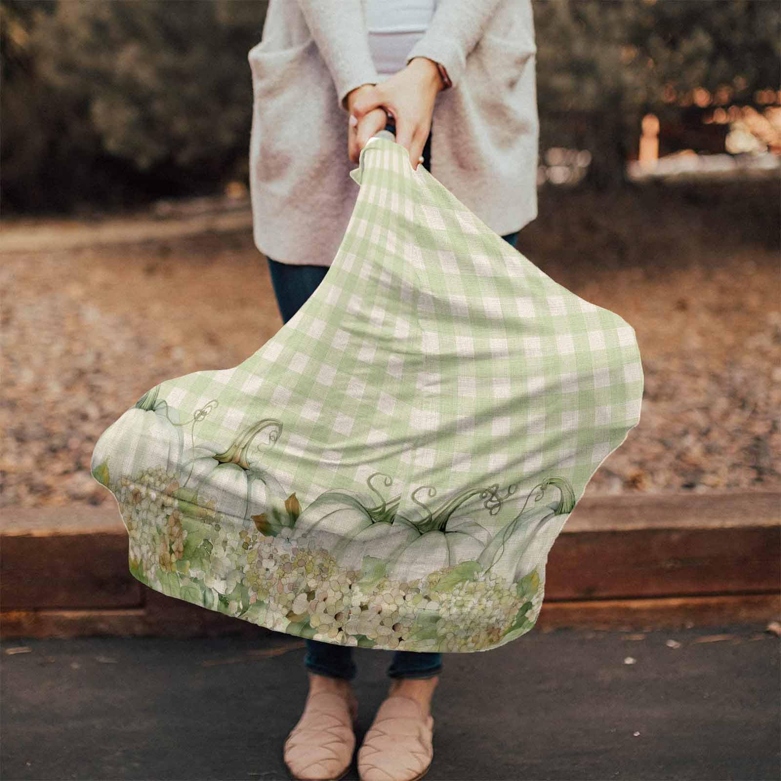 Nursing Cover for Breastfeeding Scarf, Pumpkin Hydrangea Plaid Vintage Fall Green Baby Car Covers Super Soft Multi Use for Canopy Shopping Cart Cover Blanket Stroller Cover