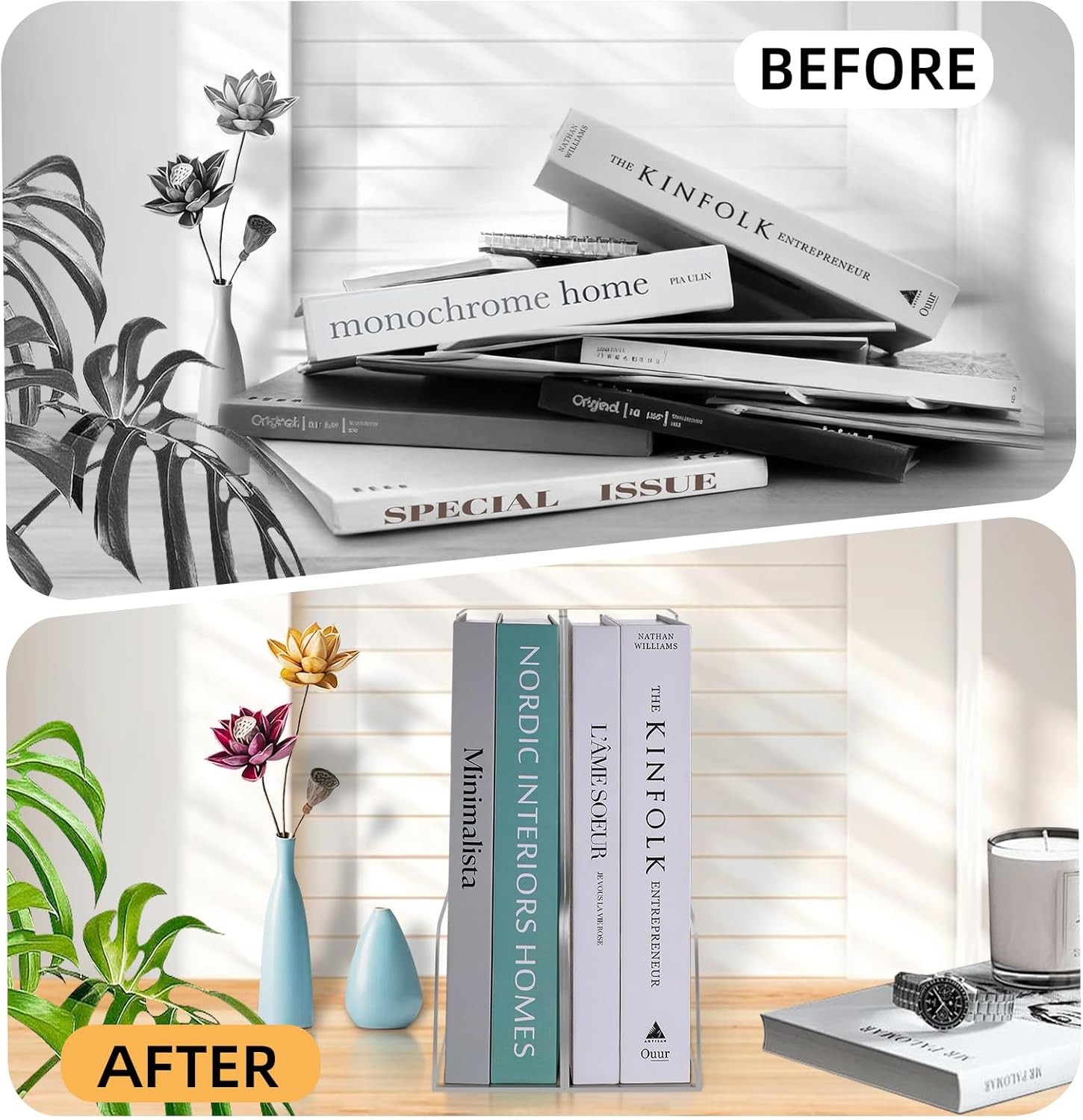 Clear Acrylic Magazine Rack, Vertical File Holder, Desk Organizer Storage Stand for Office, 2 Pack