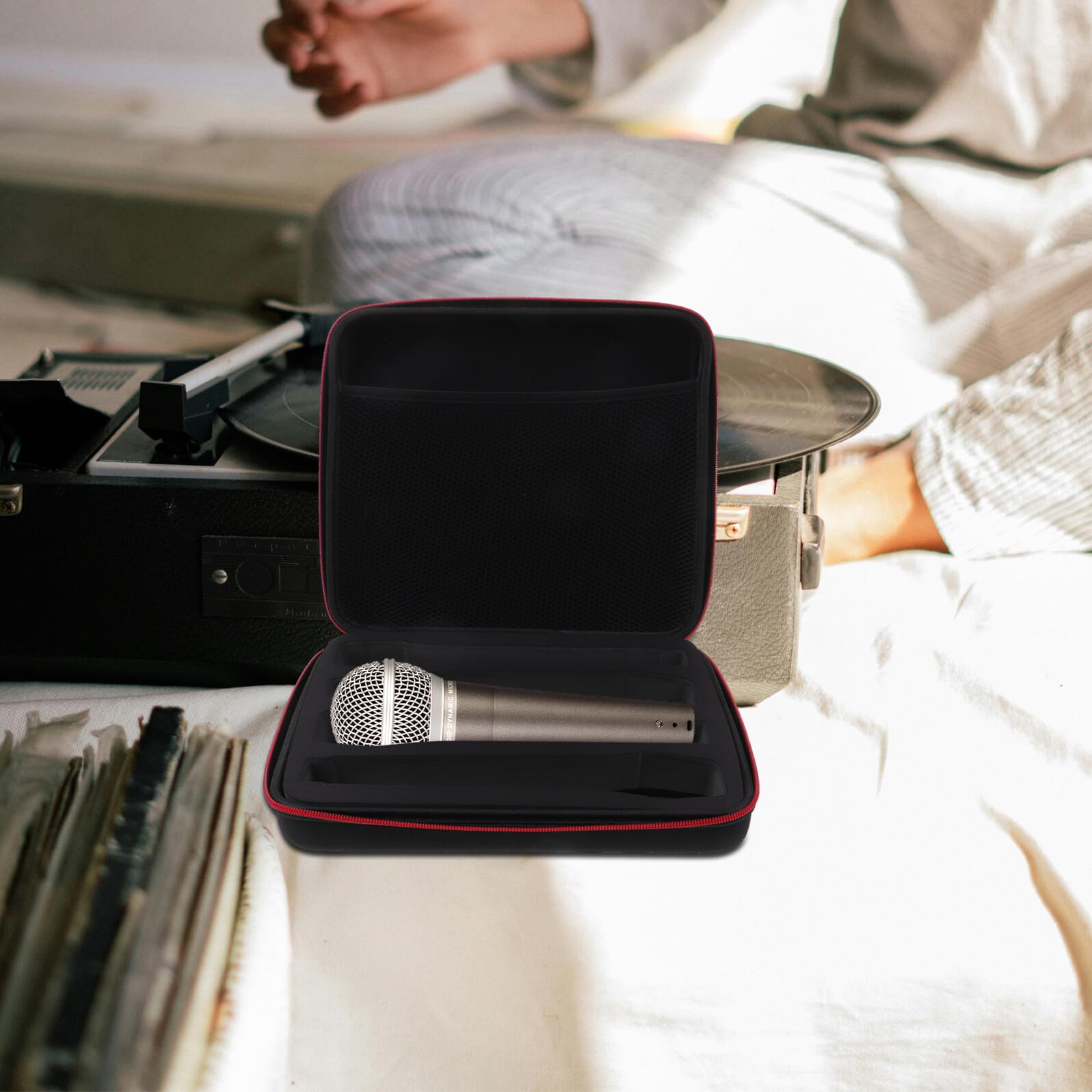 Custodia per Microfono Wireless Portatile 2 Pezzi Cerniera Organizer Imbottito per 4 Microfoni Borsa da Viaggio Leggera per Concerti All’Aperto e Spettacoli Live Protezione EVA