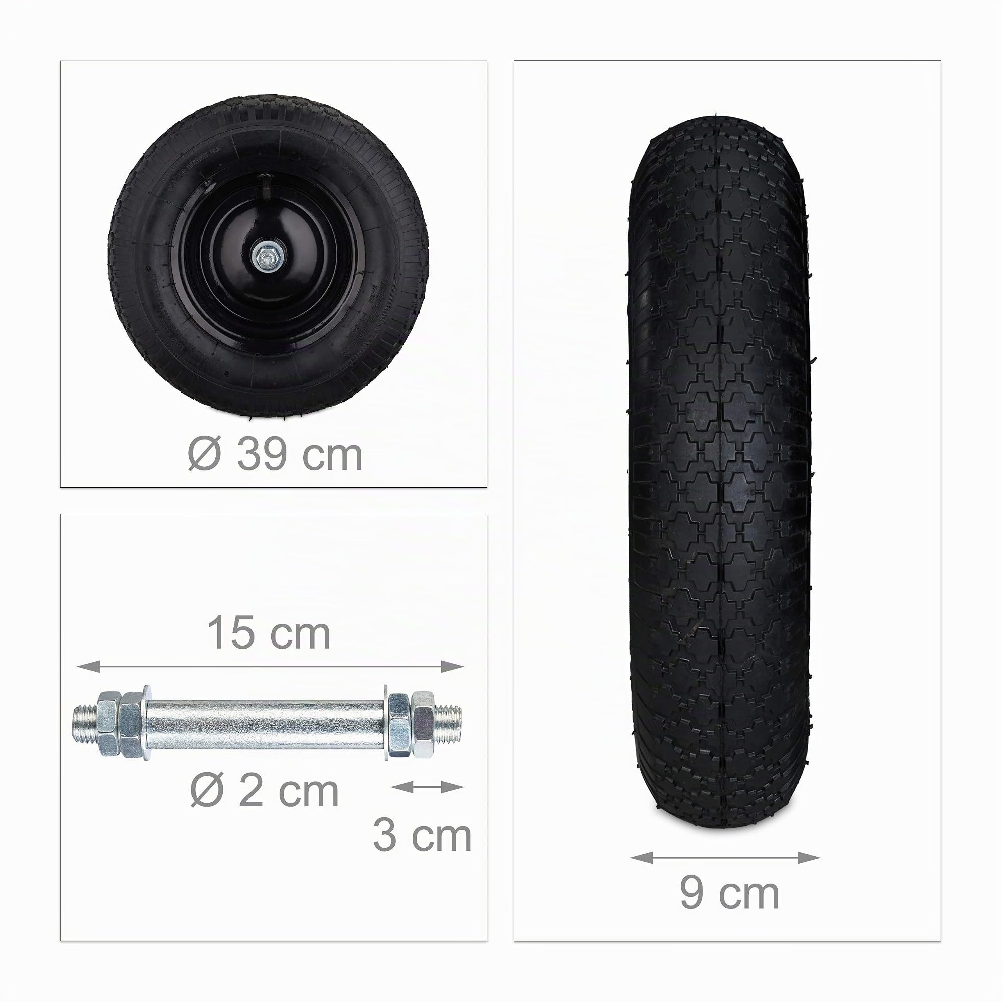 Relaxdays Ruota per Carriola 4.80 4.00-8 Pneumatico ad Aria, Cerchione in Acciaio, con Valvola, Max. 120 kg, Nero