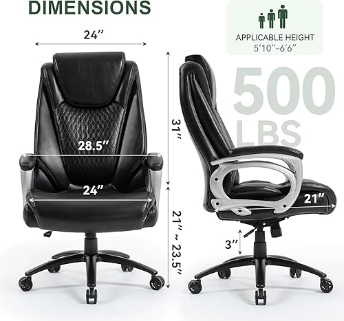Miniatura 2 de Vogue Furniture Direct Silla de oficina grande y alta de 500 libras, silla de escritorio de piel sintética con respaldo alto, ruedas ajustables para