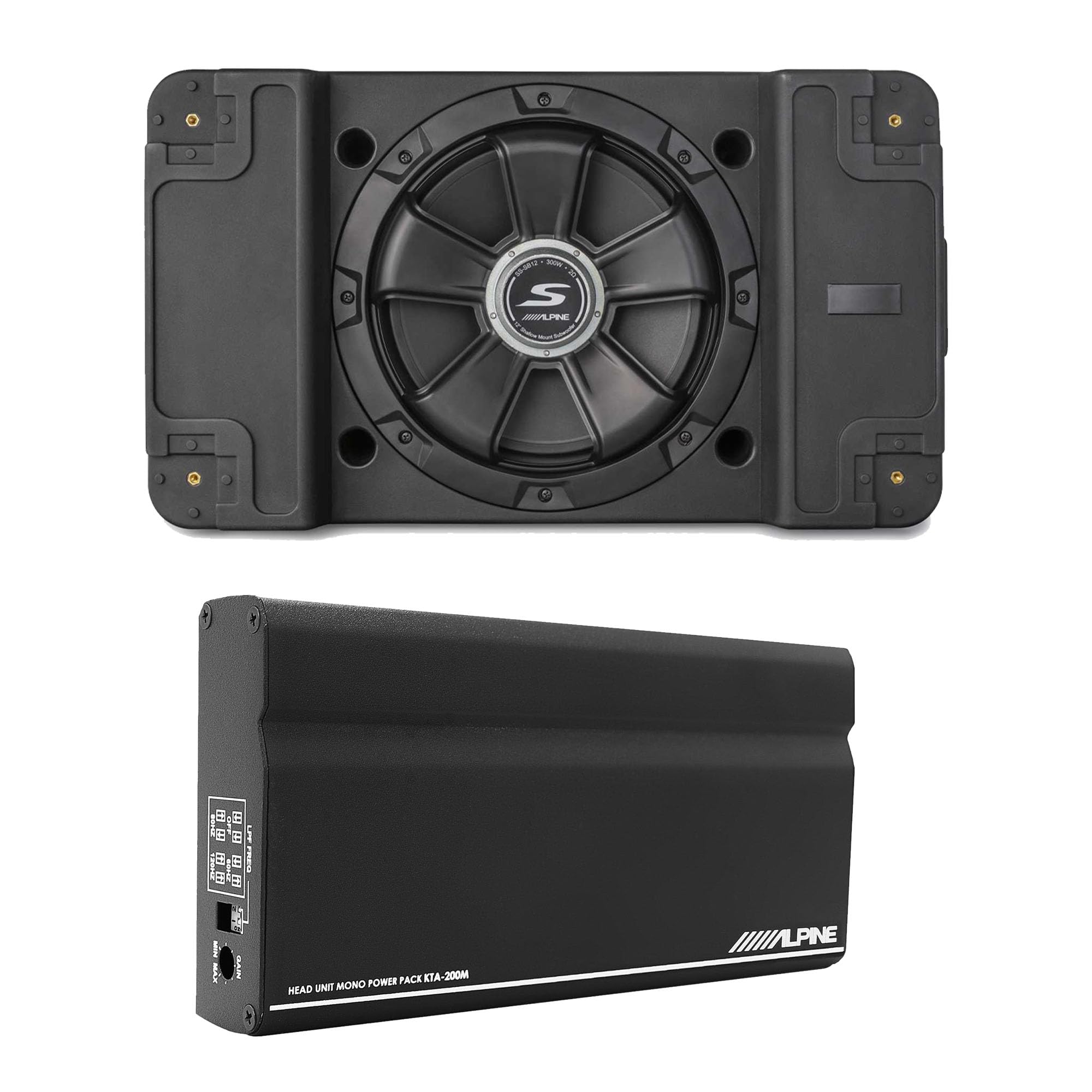 Alpine KTA-200M Mono 400-Watt Power Pack Amp & SS-SB12 Single 12” S-Series Shallow Preloaded Subwoofer Enclosure