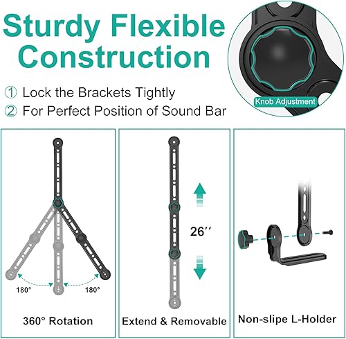 Miniatura 5 de WALI Universal Soundbar Mount for TV, Heavy-Duty Bracket for Mounting Above or Below Screen, Holds Up to 33 lbs, Fits Samsung, Sony，