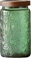 Vista 1 de Tarro de almacenamiento de vidrio vintage con tapa de madera maciza, recipiente de cocina con diseño de girasol para café, dulces, detergente