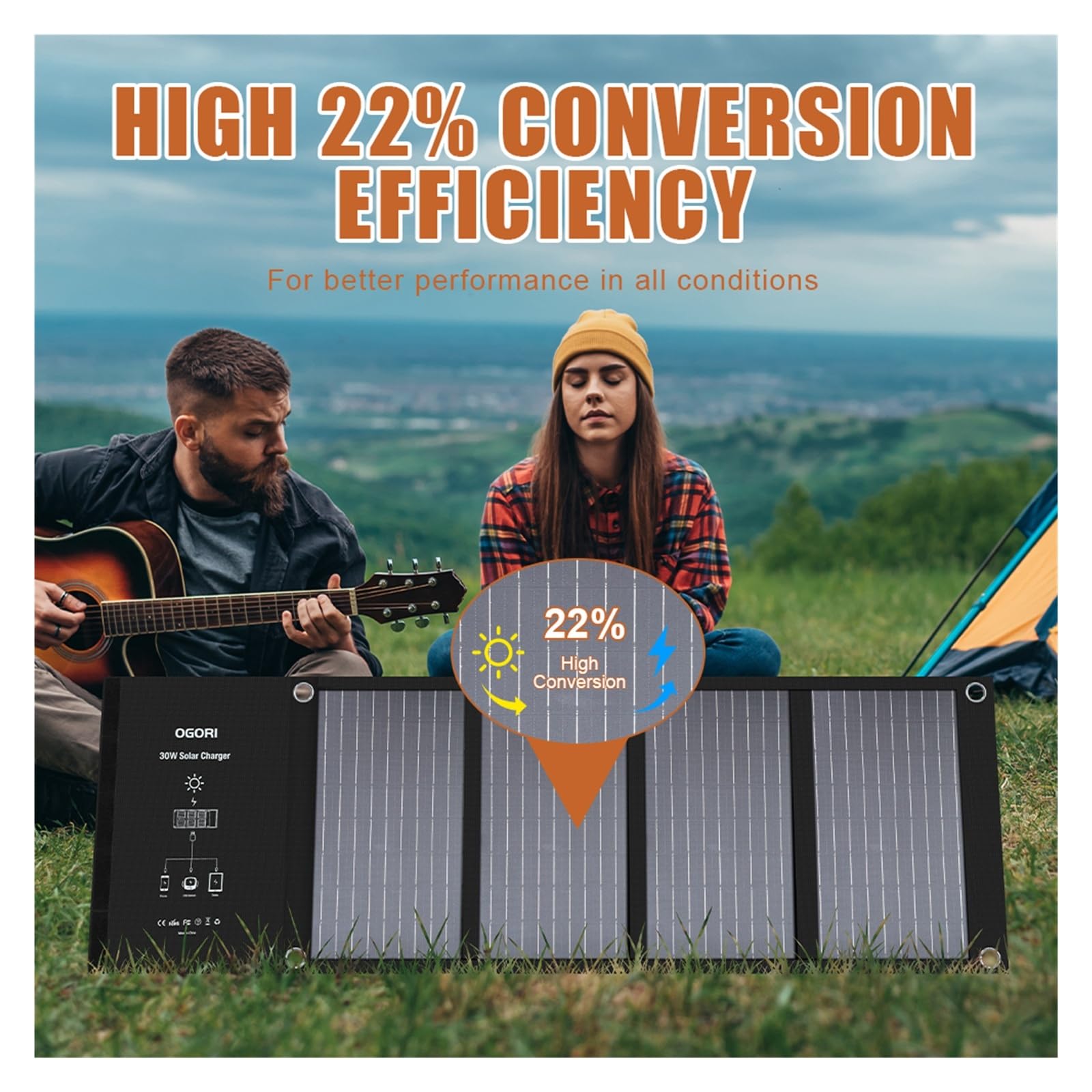 Cargador de placa de carga de silicio monocristalino portátil for exteriores plegable de 100W con panel solar cuádruple