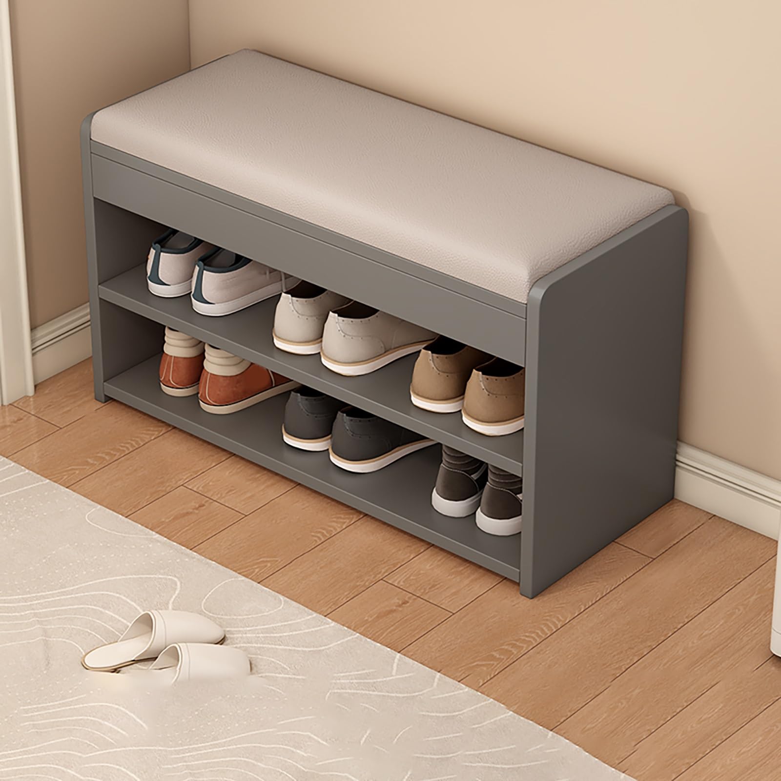 GDMDPTE Modern 2-Tier Shoe Storage Bench Upholstered Entryway Stool Design for Front Door Stylish nizer for Home Space-Saving Storage Solution