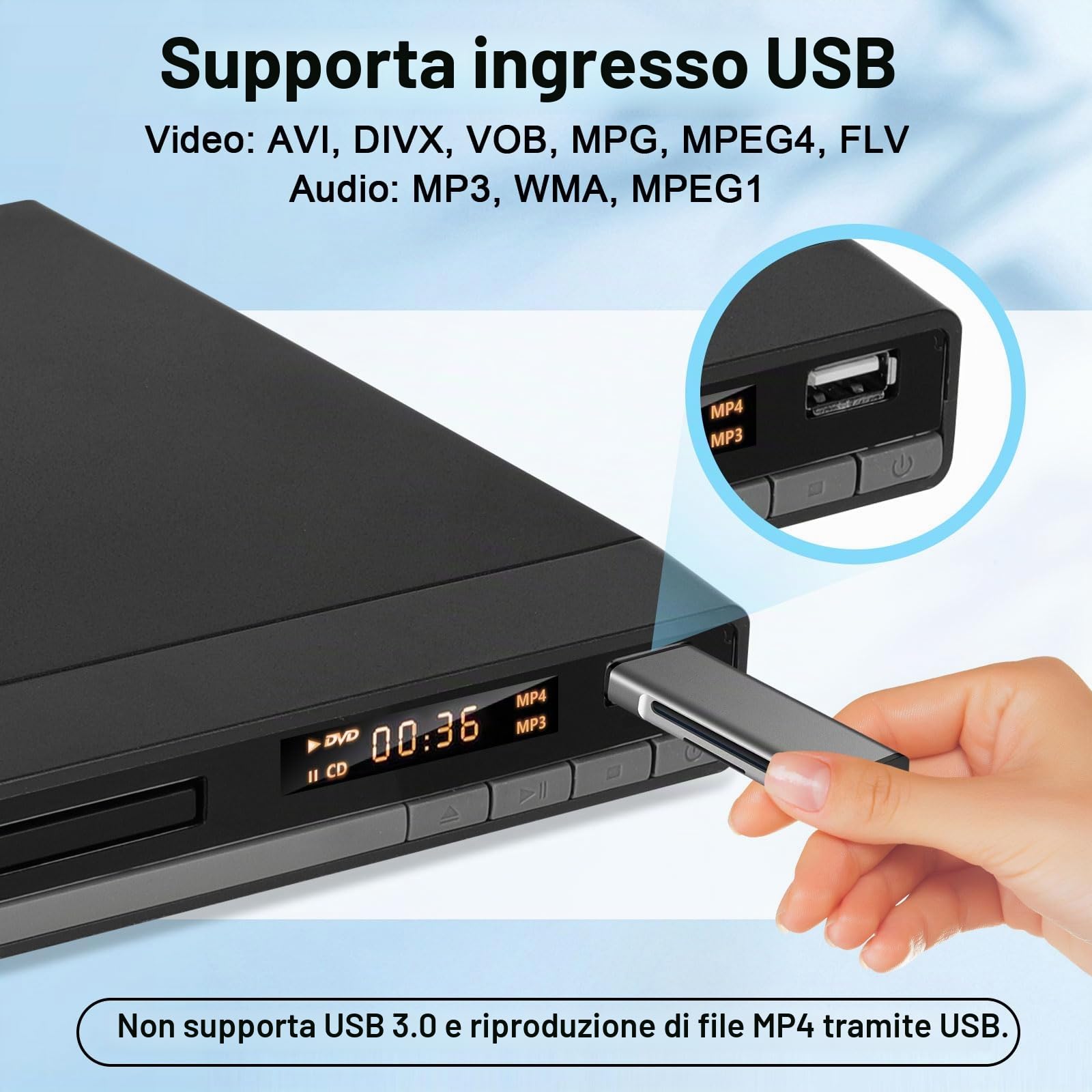 Lettore DVD HD con Porta HDMI per Smart TV | CD MP3 con Ingresso USB | Cavo HDMI e RCA Incluso | Perfetto per i Film per Famiglie (DVD-168)