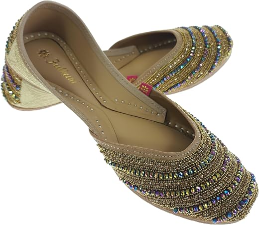 Fulkari Women Stone Copper Formal Genuine Soft Leather Jutis | Bite and Pinch Free Juttis | Punjabi Jutti | Girl's Wedding...