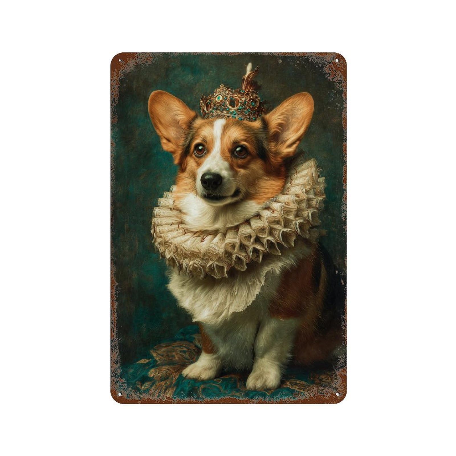 Weathered Tin Sign Royal Corgi Portrait 11.8"x7.9", Rustic Home Decor for Bistro, Counter And Cafe Decor