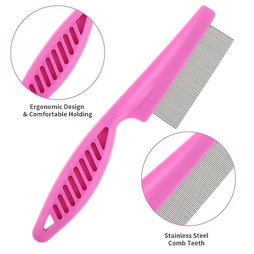 Miniatura 4 de TIESOME Peine para el pelo de mascotas, eliminación de manchas de desgarro, paquete de 2 peines multifuncionales para mascotas 2 en 1, peine de aseo