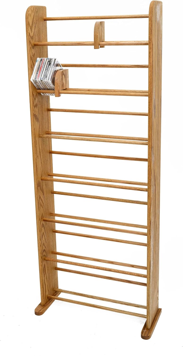 Wood Shed Hill 05 Series Dowel Style DVD/VHS Storage Rack, Real Oak Wood Media & Display Shelves, Handcrafted in The USA (Clear, 61.75" x 24" x 7.25")