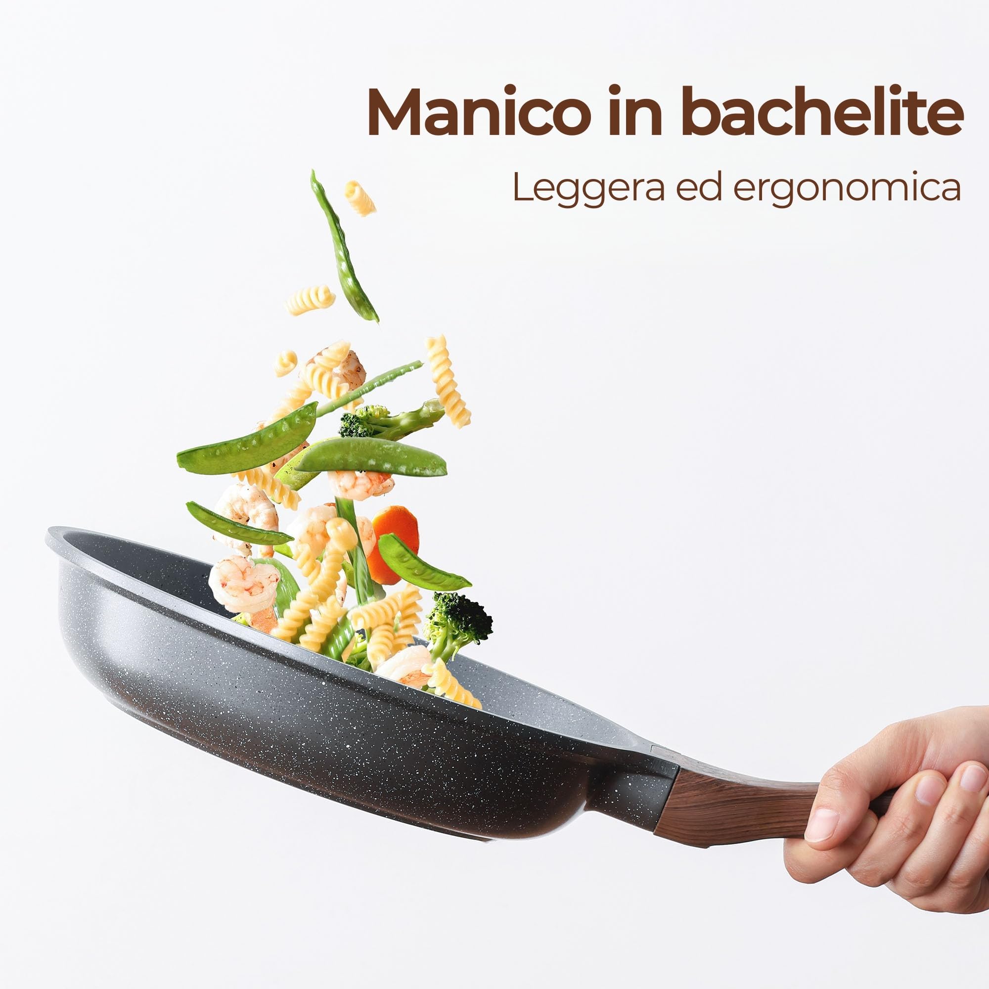 SENSARTE Padella 20 cm per Induzione e Gas, Rivestimento Antiaderente in Granito, Ecologica e Sicura (Senza PFOA), Manico Ergonomico Antiscottimento, Lavabile in Lavastoviglie
