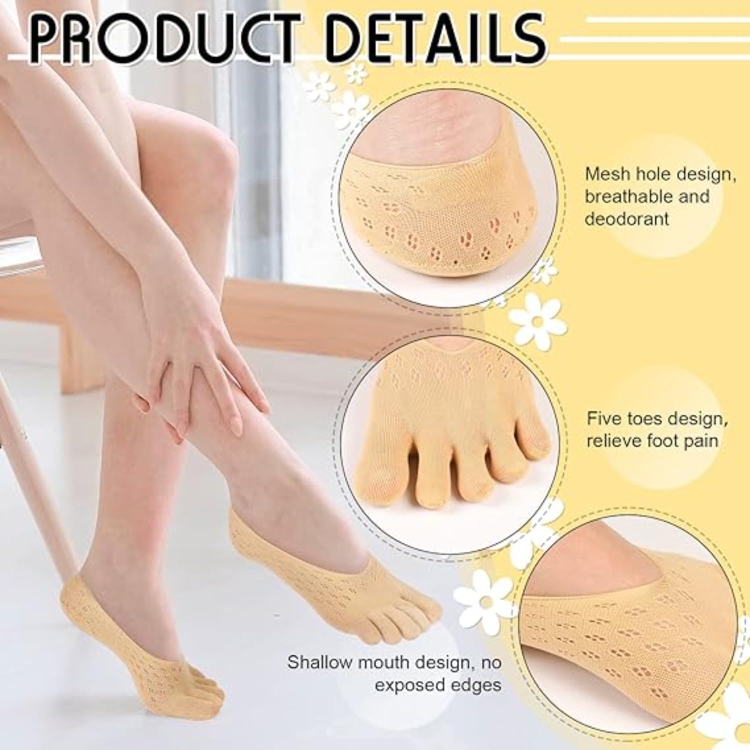 Chaussettes Orthopédiques De Compression | Sameo™,Chaussettes À Orteil Invisibles Femmes,Chaussettes À Cinq Doigts Respirantes, Chaussettes Bateau SéParéEs Pour Dames
