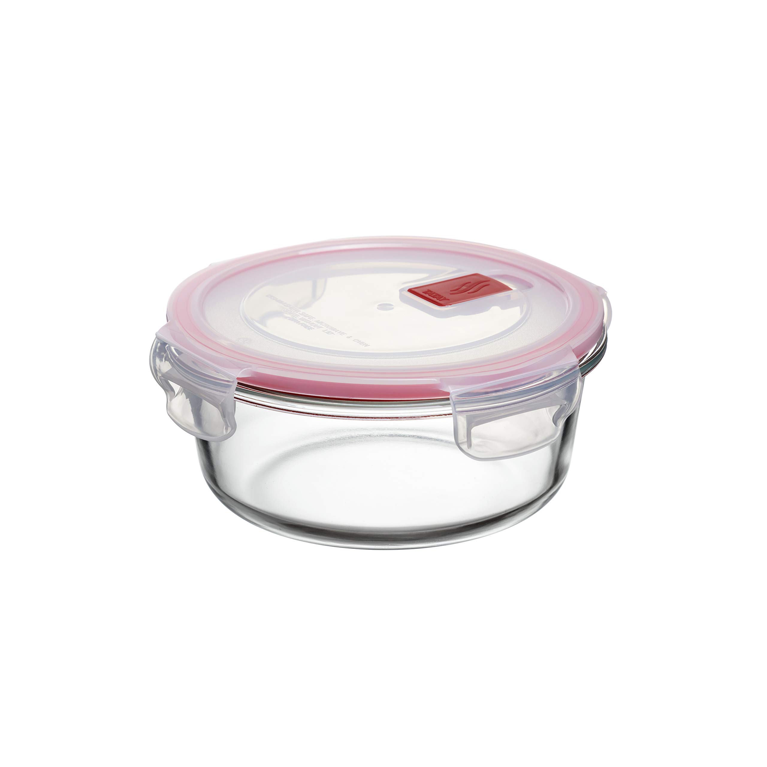 TATAY Glass Container with Lid 0.6L Cook & Eat | Borosilicate Glass | Airtight Clip Lid, Steam Valve | Microwave, Oven, Fridge & Freezer Safe | BPA-Free | 15.6x15.6x6.3 cm, Red