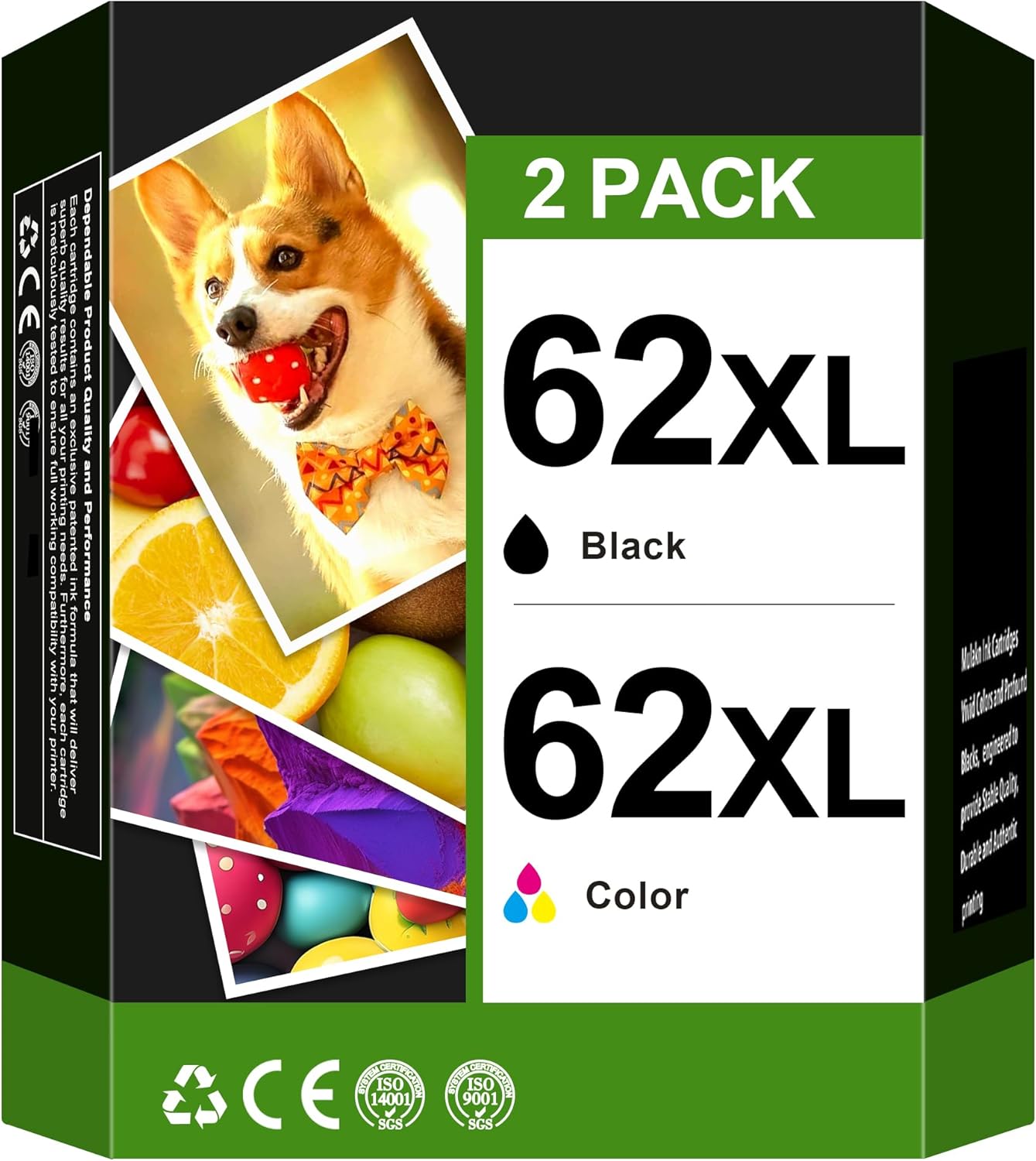 62XL Ink Cartridges Black and Color Compatible for HP Ink 62 XL 62XL Work for Envy 5540 5643 5542 5544 5545 5640 5642 5660 5665 7640 7645 8000 Officejet 5740 5741 5742 5743 5744 5745 Printer (2 Pack)