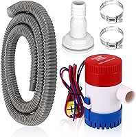 Vista 8 de Lounsweer Kit de plomería de bomba de sentina de 5 piezas, incluye bomba de agua de sentina eléctrica de 12 V, 2 abrazaderas de manguera de PVC