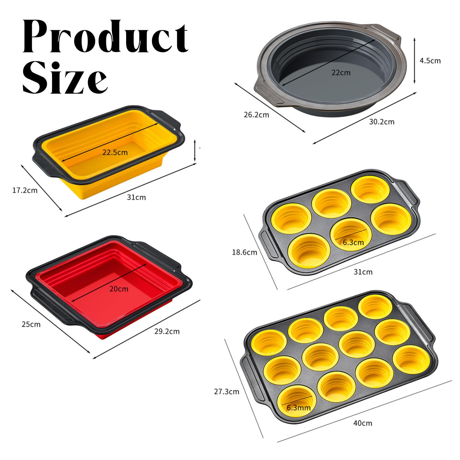 Set di 8 teglie da forno pieghevoli per muffin, in silicone, antiaderenti, per forno, teglie da forno (rosso)