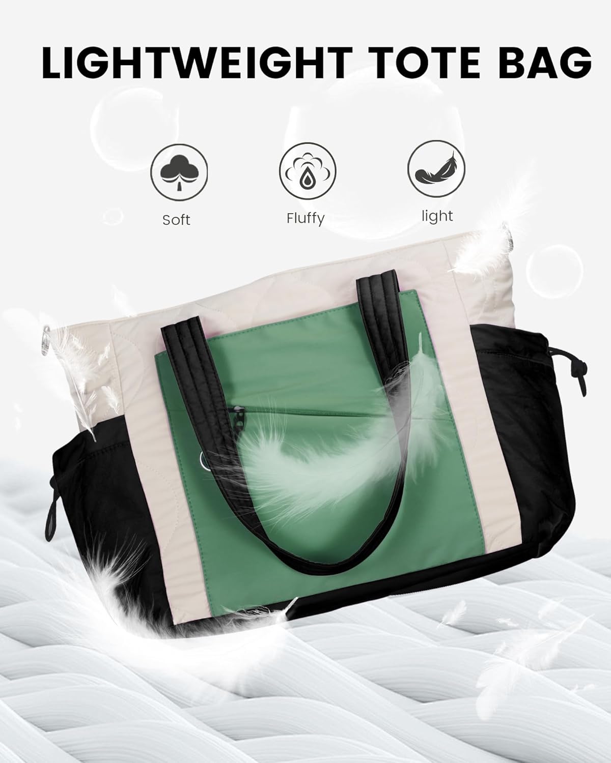 HUGOOME Work Tote Bag for Women, Large Puffer Work Tote Laptop Bag, Lightweight Travel Tote Bag with Zipper Gifts for Women Army Green - Image 3